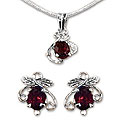 Sterling Silver and Garnet 'Red Leaves' Jewelry Set (India)