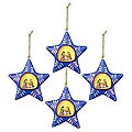 Set of 4 Ceramic 'Blue Nativity Stars' Ornaments (Peru)