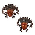 Iron and Ceramic 'Aztec Masks' Wall Adornment Pair (Mexico)