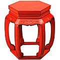 Floral Carving 6-sided Red End Table