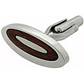 Stainless Steel and Wood Inlay Oval Cuff Links