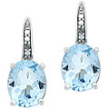 Sterling Silver Blue Topaz/ Diamond Oval Earrings