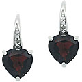 Sterling Silver Garnet and Diamond Heart Earrings