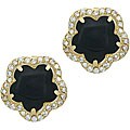 18k Gold Overlay Onyx and CZ Flower Earrings