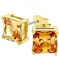 14k Gold over Silver Champagne CZ Stud Earrings