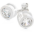 Silvertone Bezel-set Cubic Zirconia Stud Earrings