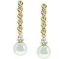 Goldtone Faux Pearl and CZ Drop Earrings