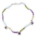 Sterling Silver 'Purple Crocus' Amethyst and Peridot Anklet (India)