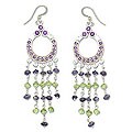 Sterling Silver 'Waterfall' Amethyst and Peridot Earrings (India)