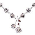 Silver 'White Marigold' Moonstone and Garnet Choker (India)