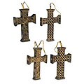 Set of 4 Wood 'Regal Java Cross' Batik Ornaments (Indonesia)