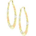 10k Tri-tone Bamboo-style Oval Hoop Earrings