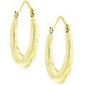 10k Yellow Gold Crossover-beaded Hoop Earrings