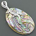 Sterling Silver Abalone and Cubic Zirconia Pendant (Thailand)