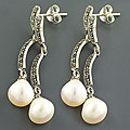 Sterling Silver FW Pearl and Marcasite Earrings (Thailand)