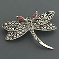 Sterling Silver Garnet and Marcasite Brooch (Thailand)