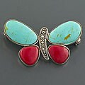 Sterling Silver Turquoise/ Coral Butterfly Brooch (Thailand)