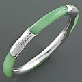 Sterling Silver Green Jade Bangle Bracelet (Thailand)