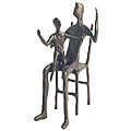 Cast Bronze Father with Child On Lap Statuette