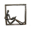 Man Reading on Window Sill Cast Bronze Sculpture