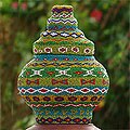 'Jade Ginger Jar' Beaded Rattan Basket (Indonesia)