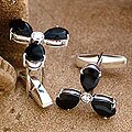 Sterling Silver 'Black Clover' Onyx/ CZ Cufflinks (India)