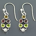 Sterling Silver Multi-gemstone Dangle Earrings (3 mm) (India)