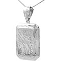 Sterling Silver Etched Rectangular Locket Necklace