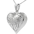 Sterling Silver Etched Puffed Heart Necklace