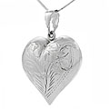 Sterling Silver Etched Puffed Heart Necklace