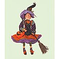 Sitting Witch with Bat Apron and Pumpkin Purse