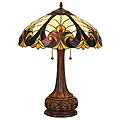 Tiffany-style Victorian Bronze Base Table Lamp