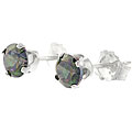 Sterling Silver 4-mm Mystic CZ Round Earrings