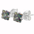 Sterling Silver 4-mm Mystic CZ Square Earrings