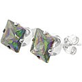 Sterling Silver 6-mm Mystic CZ Square Earrings