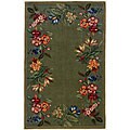 Hand-tufted Green Floral Border Rug (2'6 x 4'6)