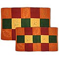 Leaf Checkerboard 2-piece Cotton Jacquard Rug Set