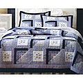 Blue Cross Stitch Log Cabin Quilt Set
