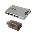 Eforcity Silver USB 2.0 Sound Card Adapter and Memory Card Reader
