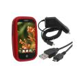 Eforcity Red Rubber-coated Case/ Car Charger/ USB Cable for Palm Pre