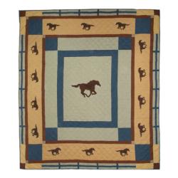 Horse Trail Applique Twin-size Cotton Quilt