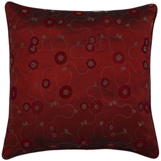 EXP Decorative Handmade Cushion Cover/Pillow Sham with Floral Swirl Designs, Burgundy Red