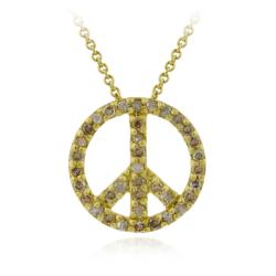 18k Gold over Sterling Silver Champagne Diamond Peace Necklace
