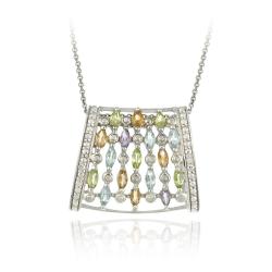 Sterling Silver Multi-gemstone and Diamond Accent Necklace