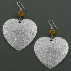 Stainless Steel Tiger Eye Flower on Heart Earrings (Italy)