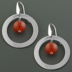 Stainless Steel Carnelian Orbit Dangle Earrings (Italy)