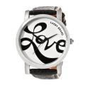 Lucky Brand Women's Silvertone Black Leather Pebblegrain Strap Watch