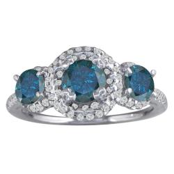 14k White Gold 2ct TDW Blue and White Diamond 3-stone Ring (G-H, I1-I2)
