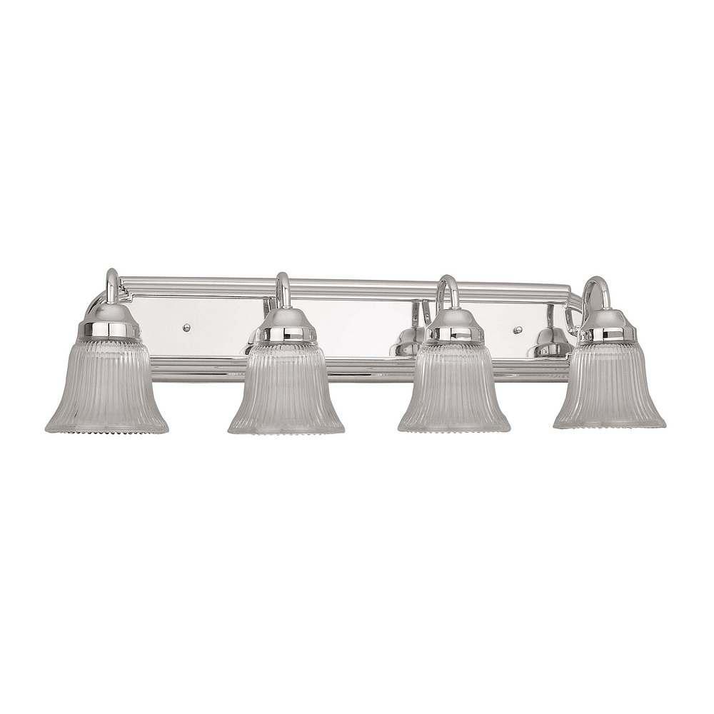 Chrome Finish 4-light Vanity with Clear Ribbed Glass