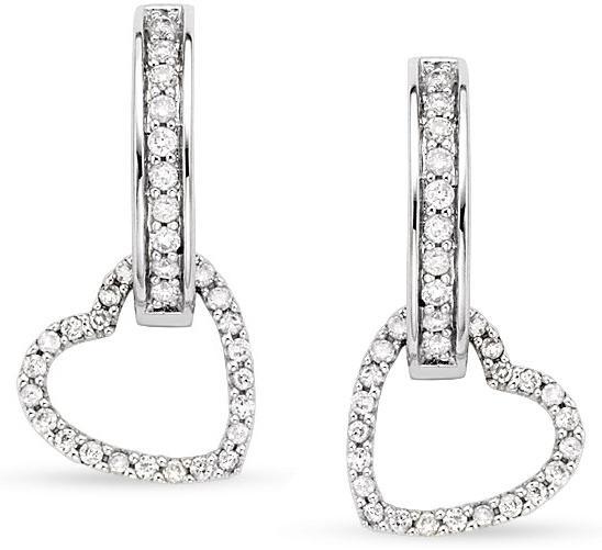 Silver 1/4ct TDW Diamond Heart Charm Hoop Earrings